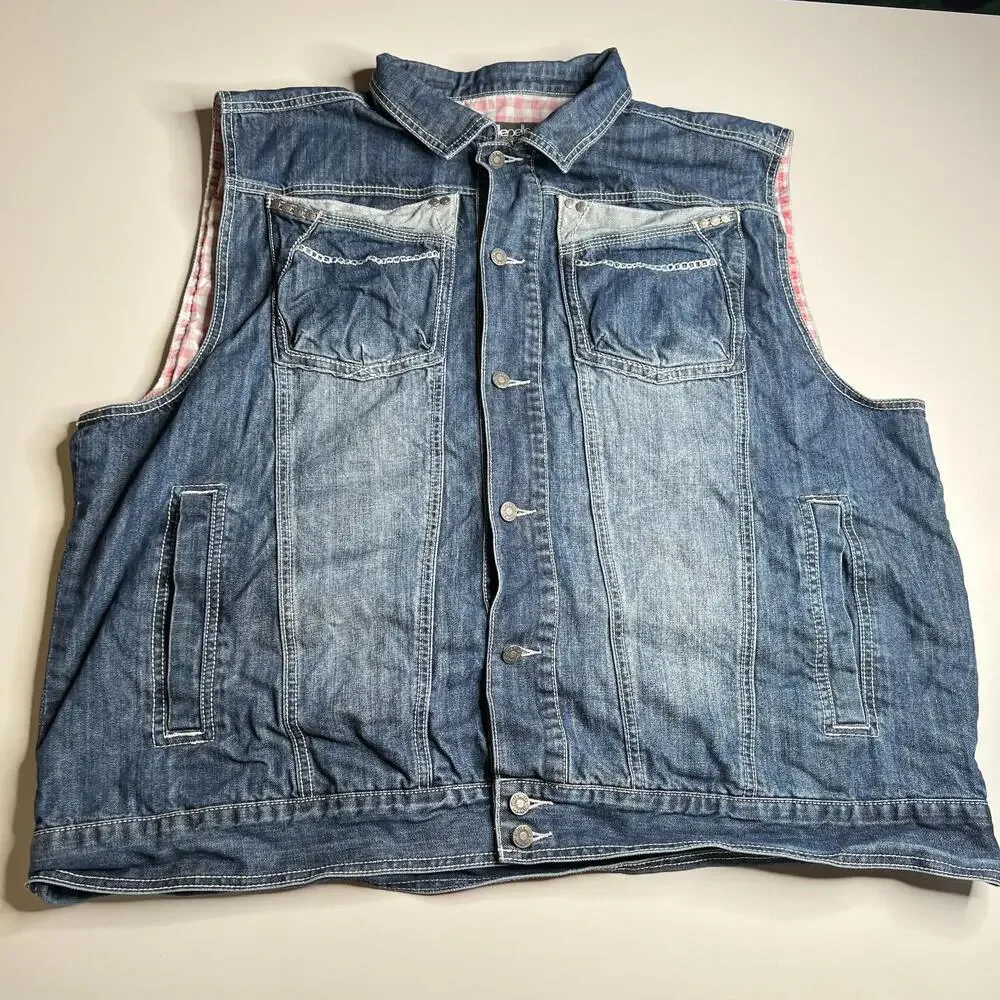 Pelle Pelle Denim Vest Men’s Blue Jeans Button Up Sleeveless‎ Jacket Hip Hop